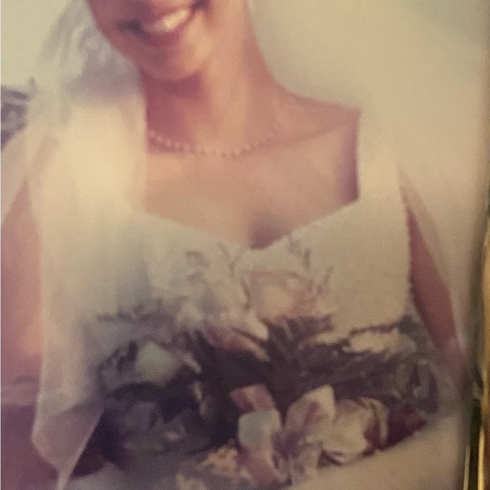 Alfred Angelo White Wedding Dress with Pearl Accents Throughout
